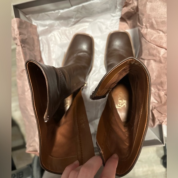 EUC Franco Sarto heeled boots brown leather square toe - Picture 12 of 12